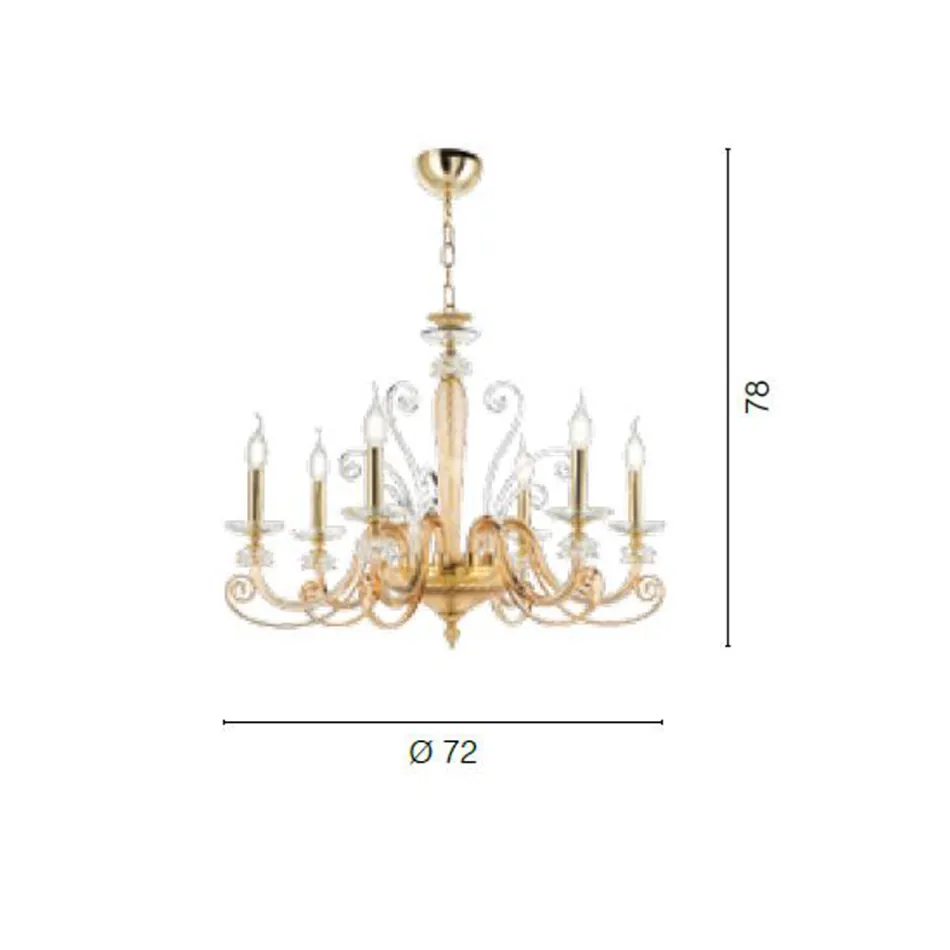 Lampadario 6 Luci in Vetro Soffiato e Cristallo di Lusso Classico - Cassea Viadurini