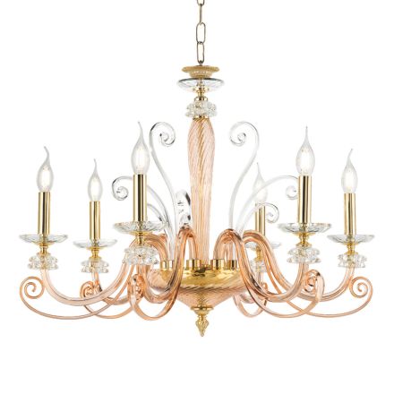 Lampadario 6 Luci in Vetro Soffiato e Cristallo di Lusso Classico - Cassea Viadurini