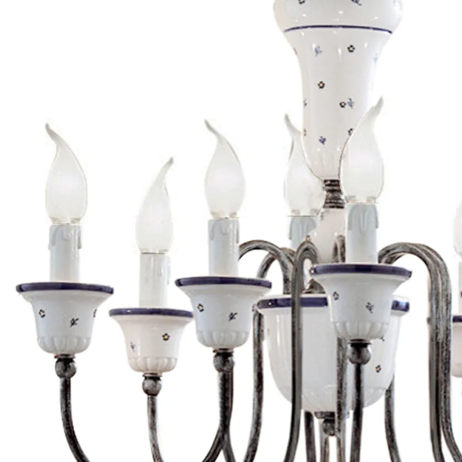 Lampadario 8 Luci Artigianale Ceramica Dipinta a Mano e Ottone - Sanremo Viadurini