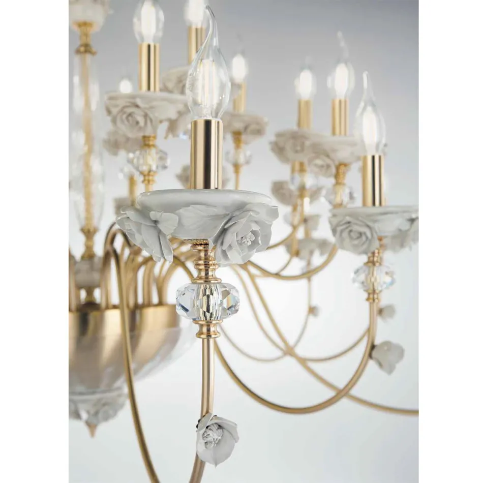Lampadario 8 Luci Classico in Porcellana e Vetro Soffiato Lusso - Eteria Viadurini