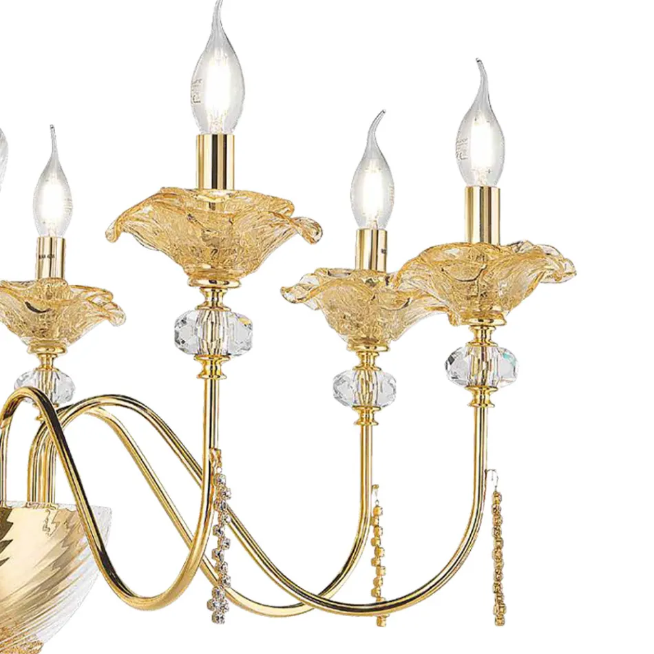 Lampadario 8 Luci Classico in Vetro, Cristallo e Metallo Lusso - Flanders Viadurini