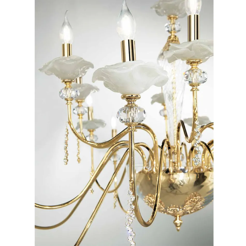 Lampadario 8 Luci Classico in Vetro, Cristallo e Metallo Lusso - Flanders Viadurini