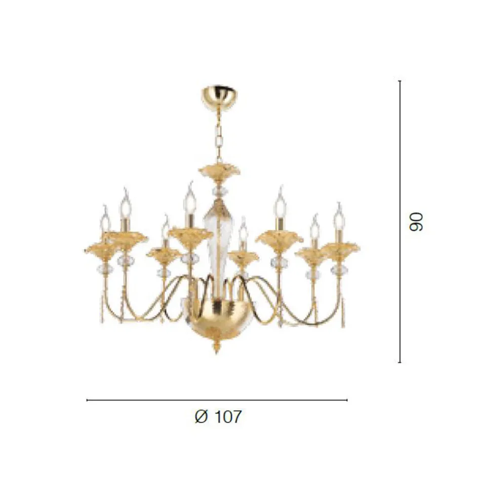 Lampadario 8 Luci Classico in Vetro, Cristallo e Metallo Lusso - Flanders Viadurini