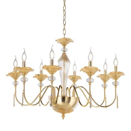Lampadario 8 Luci Classico in Vetro, Cristallo e Metallo Lusso - Flanders Viadurini