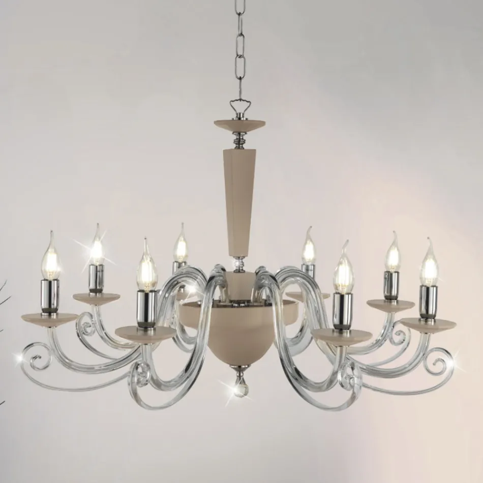 Lampadario 8 Luci Classico Vetro Artigianale Italiano e Cristallo - Malesia Viadurini