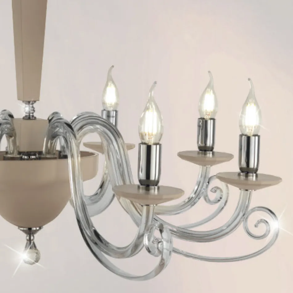 Lampadario 8 Luci Classico Vetro Artigianale Italiano e Cristallo - Malesia Viadurini