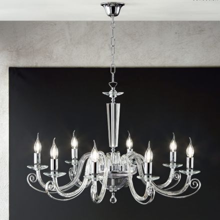 Lampadario 8 Luci Classico Vetro Artigianale Italiano e Cristallo - Malesia Viadurini