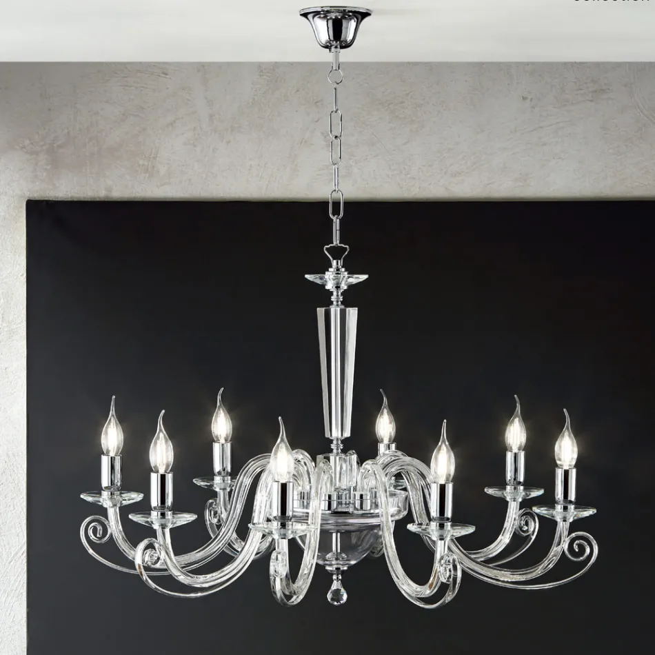 Lampadario 8 Luci Classico Vetro Artigianale Italiano e Cristallo - Malesia Viadurini