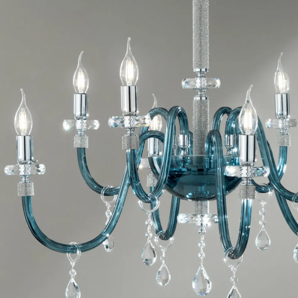 Lampadario 8 Luci Classico Vetro Italiano Lavorato a Mano Ottanio - Similo Viadurini