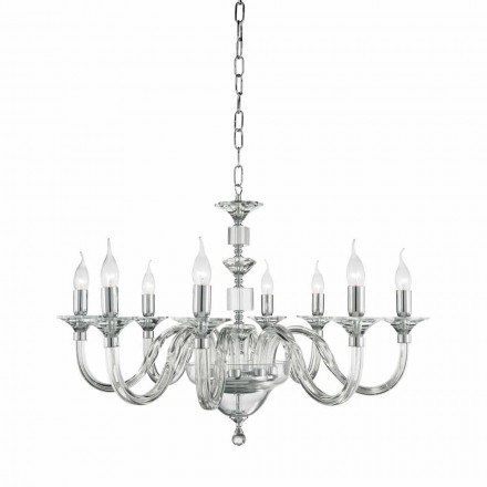 Lampadario 8 luci di desgin in vetro con decorazioni in cristallo Ivy Viadurini
