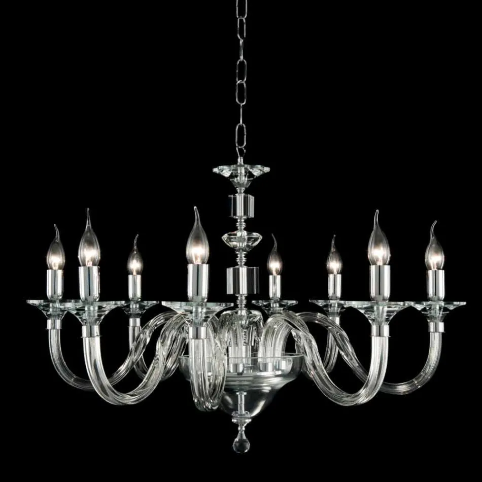 Lampadario 8 luci di desgin in vetro con decorazioni in cristallo Ivy Viadurini