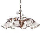 Lampadario 8 Luci in Ferro e Vetro Sabbiato con Rose di Ceramica - Siena Viadurini