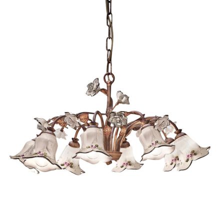 Lampadario 8 Luci in Metallo e Ceramica Decorata a Mano e Rose - Pisa Viadurini