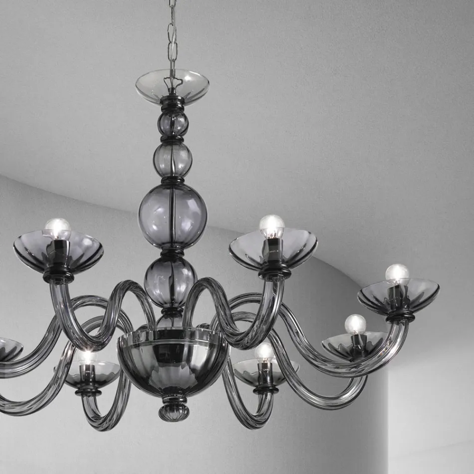 Lampadario 8 Luci in Vetro di Venezia e Metallo Made in Italy - Foscarino Viadurini