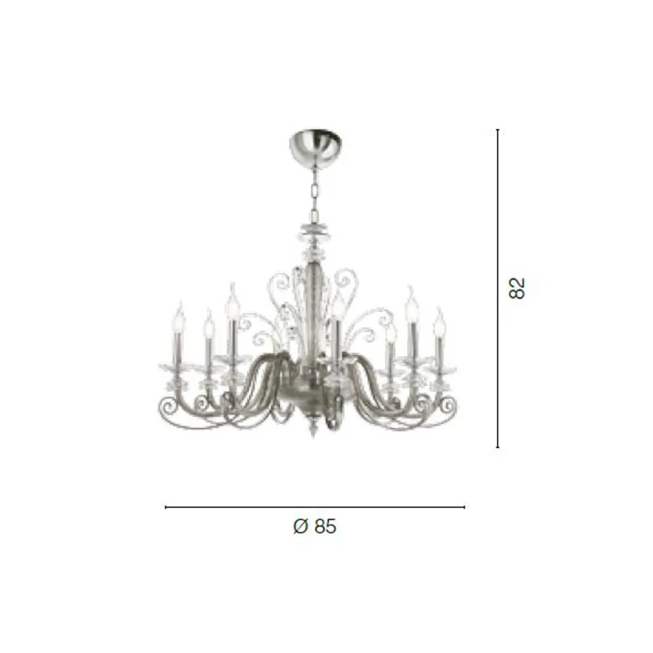 Lampadario 8 Luci in Vetro Soffiato e Cristallo di Lusso Classico - Cassea Viadurini