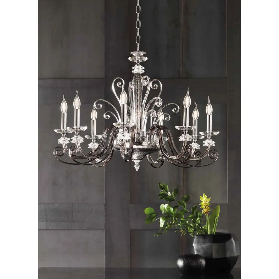 Lampadario 8 Luci in Vetro Soffiato e Cristallo di Lusso Classico - Cassea Viadurini