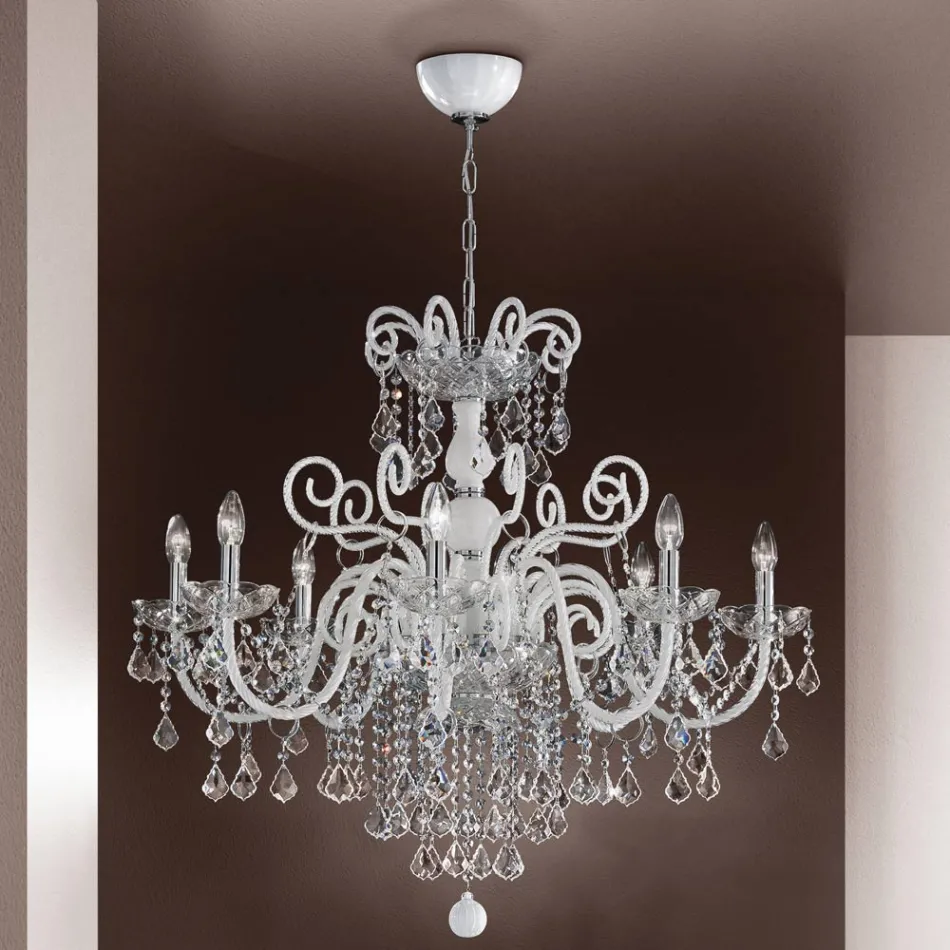 Lampadario 8 Luci in Vetro Veneziano Made in Italy Classico - Fiorentino Viadurini