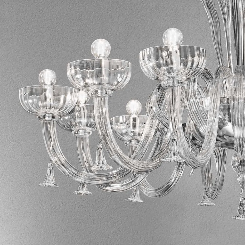 Lampadario a 12 Luci Fatto a Mano in Vetro Veneziano, Made in Italy - Regina Viadurini