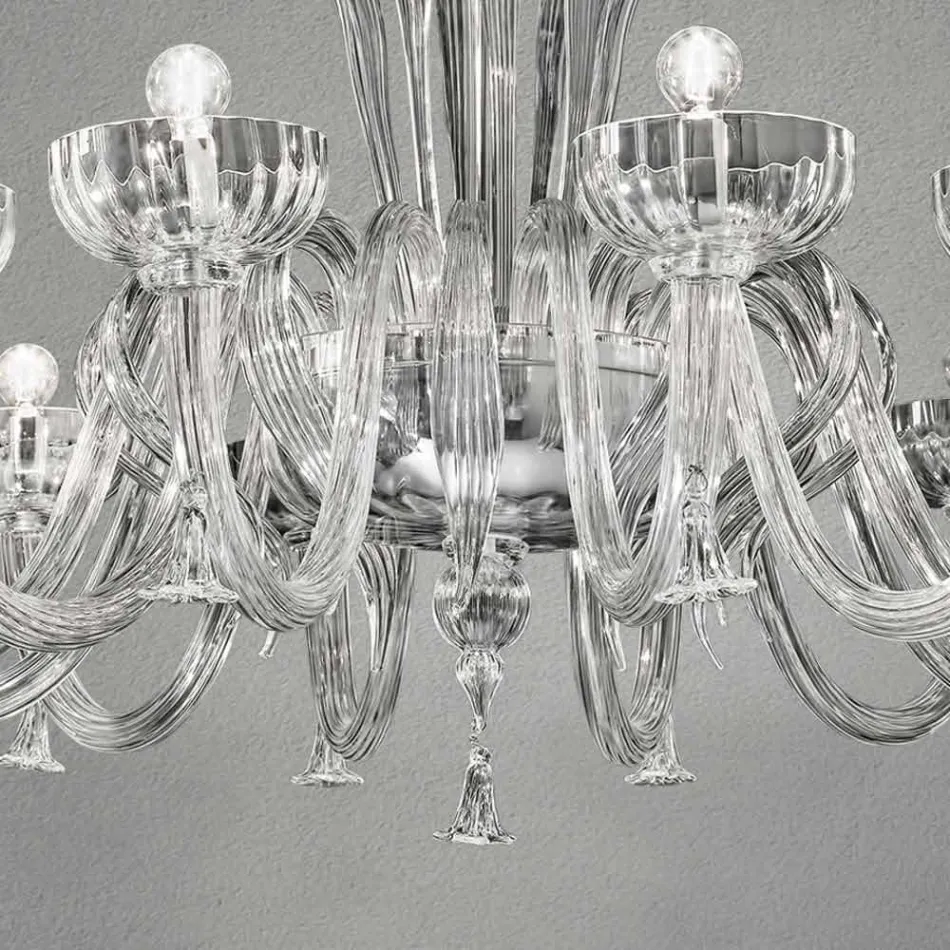 Lampadario a 12 Luci Fatto a Mano in Vetro Veneziano, Made in Italy - Regina Viadurini