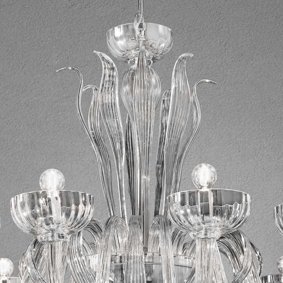 Lampadario a 12 Luci Fatto a Mano in Vetro Veneziano, Made in Italy - Regina Viadurini
