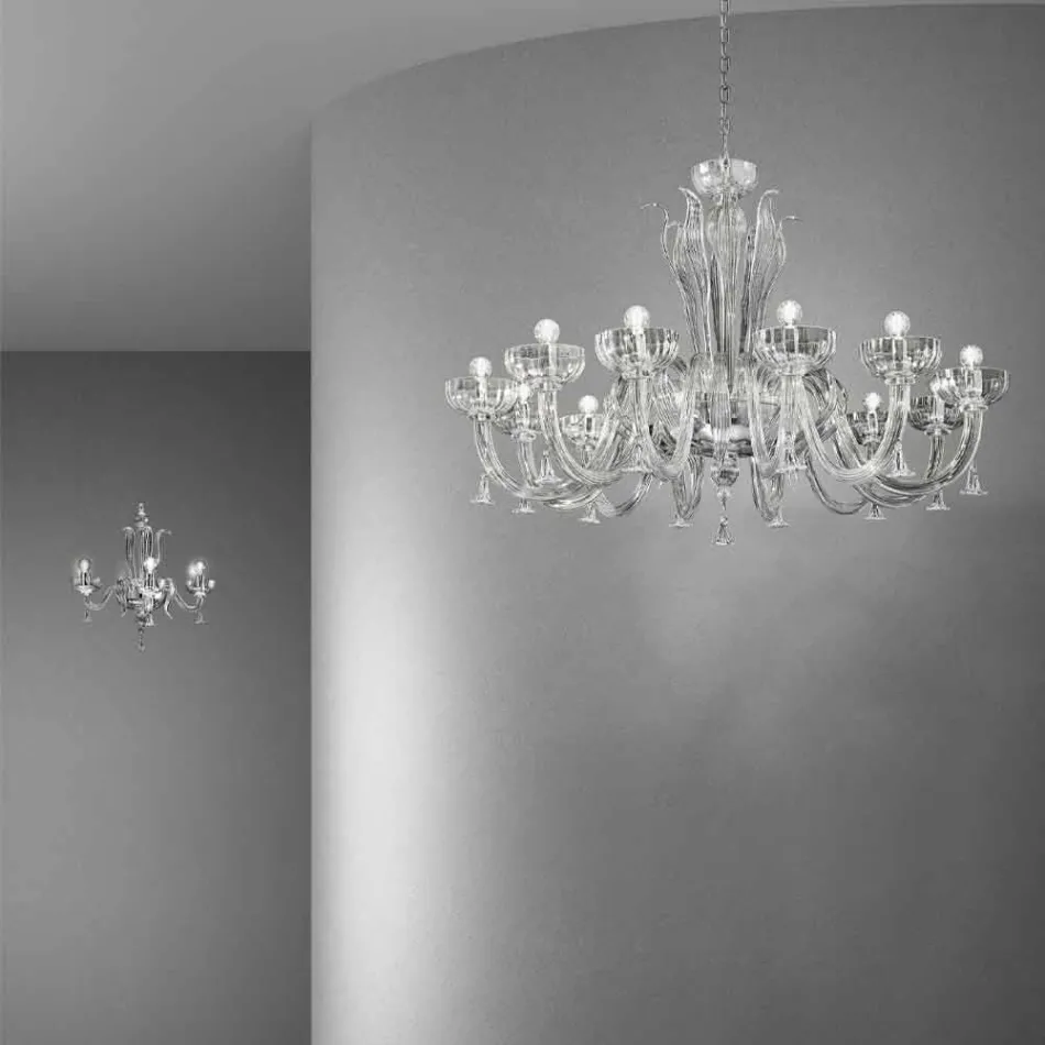 Lampadario a 12 Luci Fatto a Mano in Vetro Veneziano, Made in Italy - Regina Viadurini