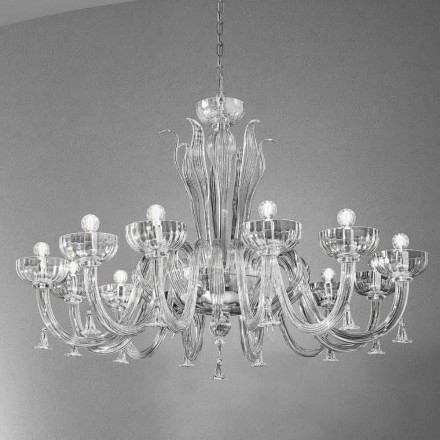 Lampadario a 12 Luci Fatto a Mano in Vetro Veneziano, Made in Italy - Regina Viadurini