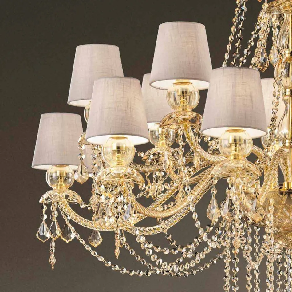 Lampadario a 16 Luci Fatto a Mano in Vetro di Venezia, Made in Italy - Milagros Viadurini