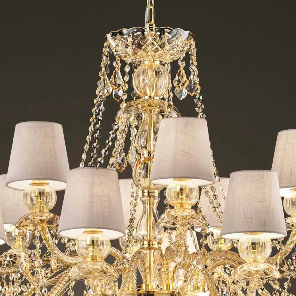 Lampadario a 16 Luci Fatto a Mano in Vetro di Venezia, Made in Italy - Milagros Viadurini