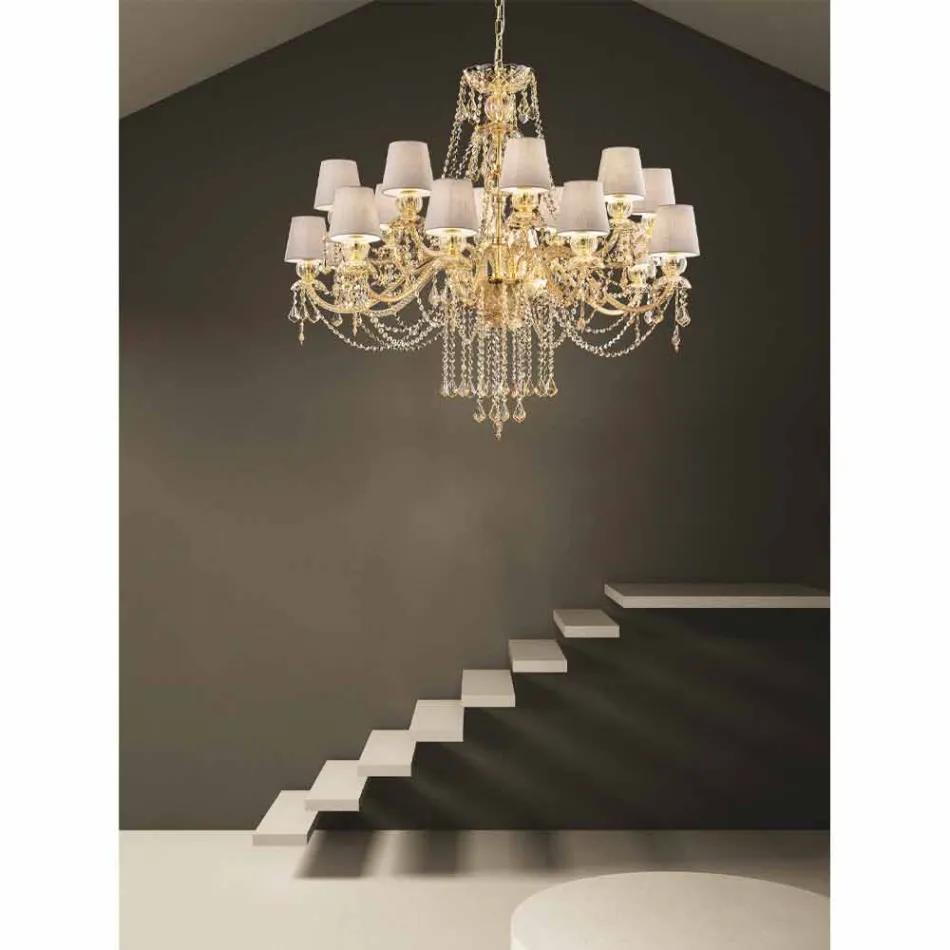 Lampadario a 16 Luci Fatto a Mano in Vetro di Venezia, Made in Italy - Milagros Viadurini