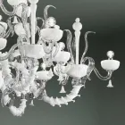 Lampadario a 27 Luci in Vetro di Venezia Bianco, Fatto a Mano in Italia - Regina Viadurini