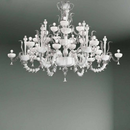 Lampadario a 27 Luci in Vetro di Venezia Bianco, Fatto a Mano in Italia - Regina Viadurini
