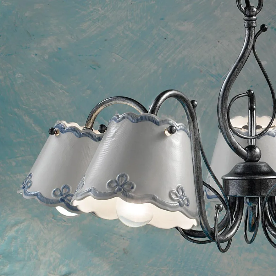 Lampadario a 3 o 5 Luci in Ceramica Effetto Ricamo Dipinta a Mano - Ravenna Viadurini