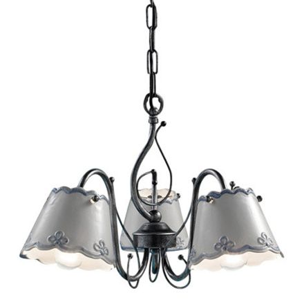 Lampadario a 3 o 5 Luci in Ceramica Effetto Ricamo Dipinta a Mano - Ravenna Viadurini