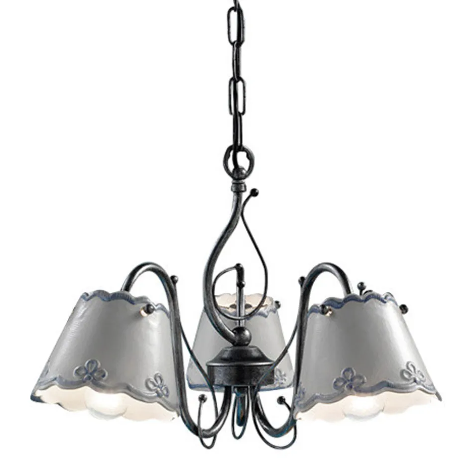 Lampadario a 3 o 5 Luci in Ceramica Effetto Ricamo Dipinta a Mano - Ravenna Viadurini