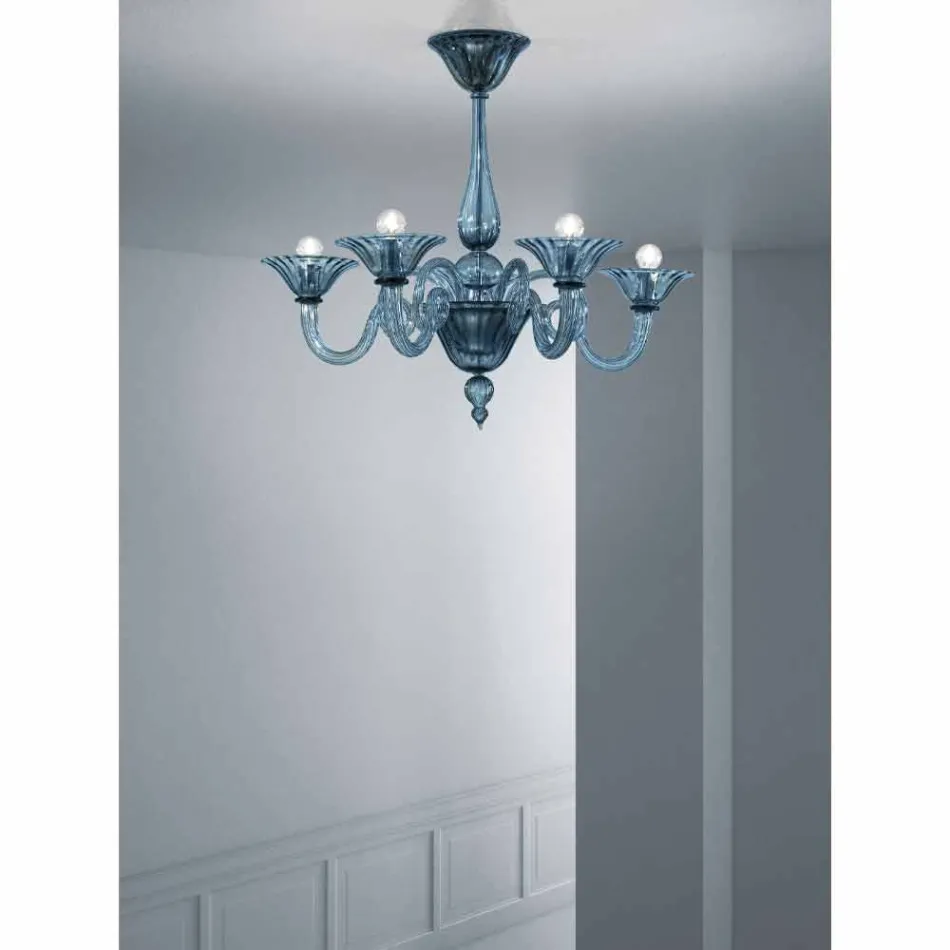 Lampadario a 5 Luci Artigianale in Vetro di Venezia, Made in Italy - Margherita Viadurini
