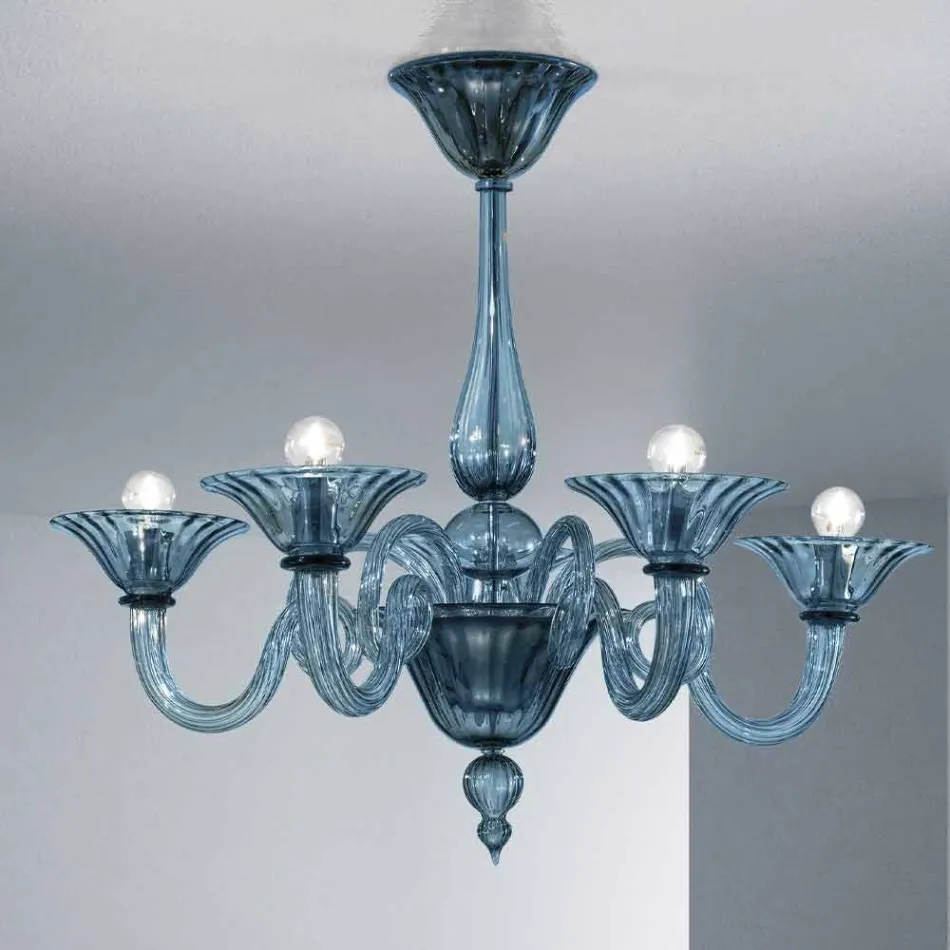 Lampadario a 5 Luci Artigianale in Vetro di Venezia, Made in Italy - Margherita Viadurini