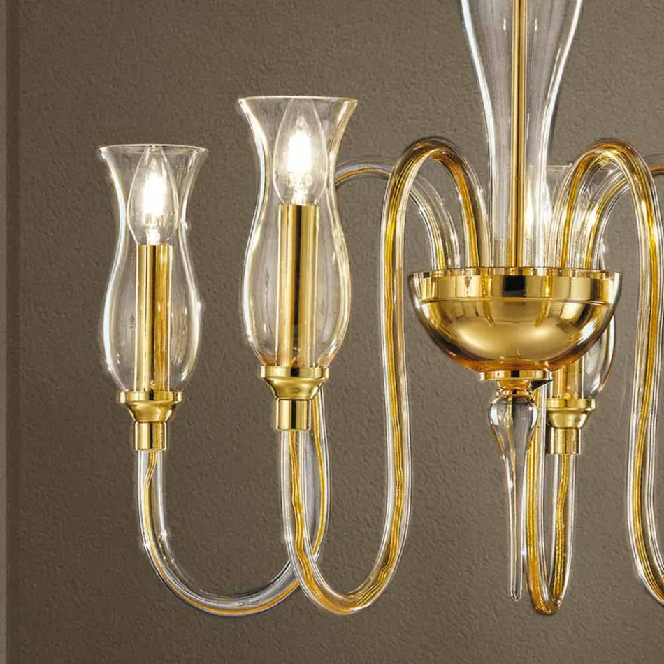 Lampadario a 5 Luci Fatto a Mano in Italia in Vetro Veneziano - Vittoria Viadurini