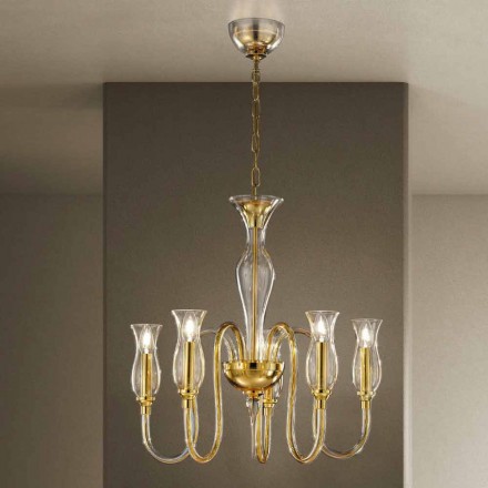 Lampadario a 5 Luci Fatto a Mano in Italia in Vetro Veneziano - Vittoria Viadurini