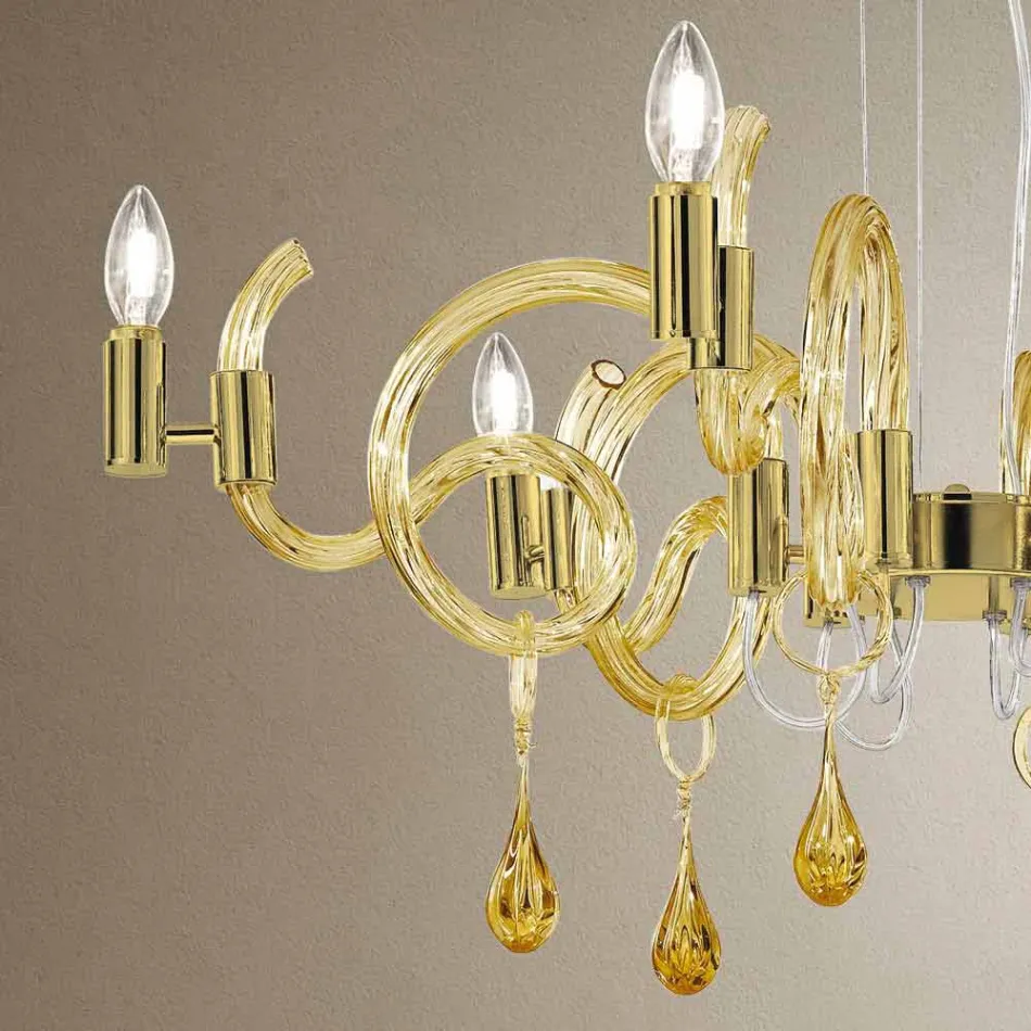 Lampadario a 6 Luci Artigianale in Vetro di Venezia Made in Italy - Bernadette Viadurini