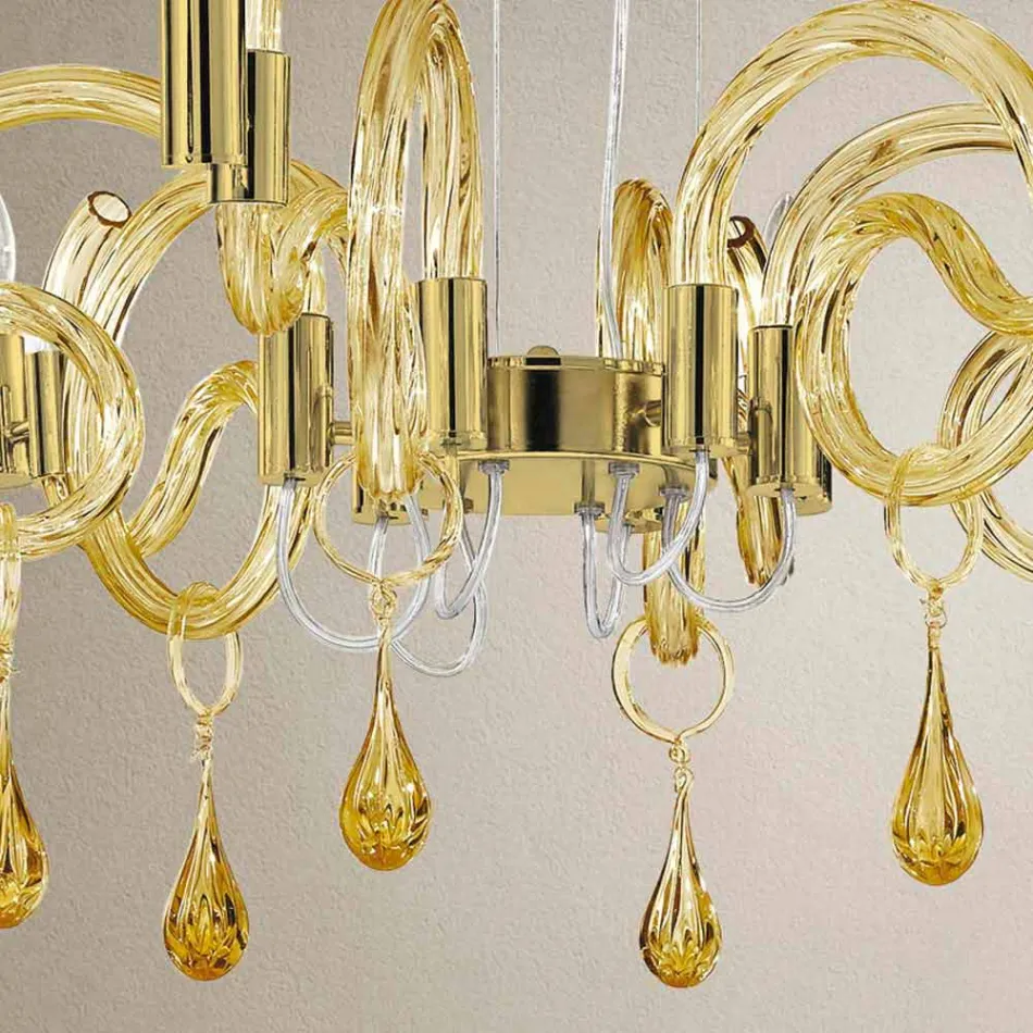 Lampadario a 6 Luci Artigianale in Vetro di Venezia Made in Italy - Bernadette Viadurini
