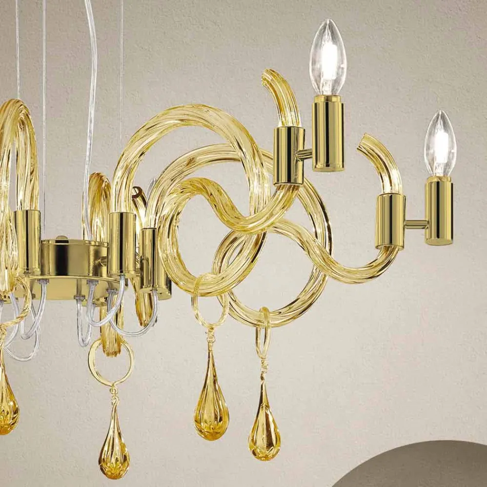 Lampadario a 6 Luci Artigianale in Vetro di Venezia Made in Italy - Bernadette Viadurini