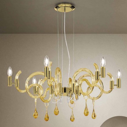 Lampadario a 6 Luci Artigianale in Vetro di Venezia Made in Italy - Bernadette Viadurini