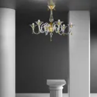 Lampadario a 6 Luci Fatto a Mano in Vetro Veneziano, Made in Italy - Margherita Viadurini
