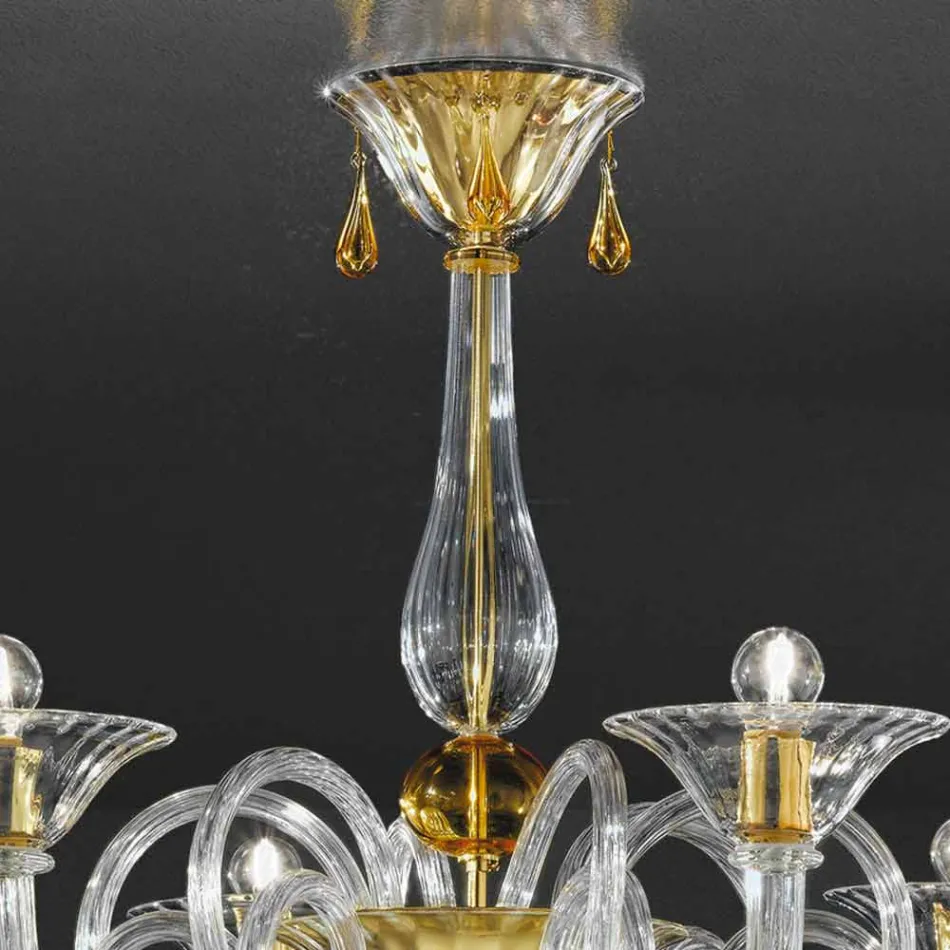 Lampadario a 6 Luci Fatto a Mano in Vetro Veneziano, Made in Italy - Margherita Viadurini