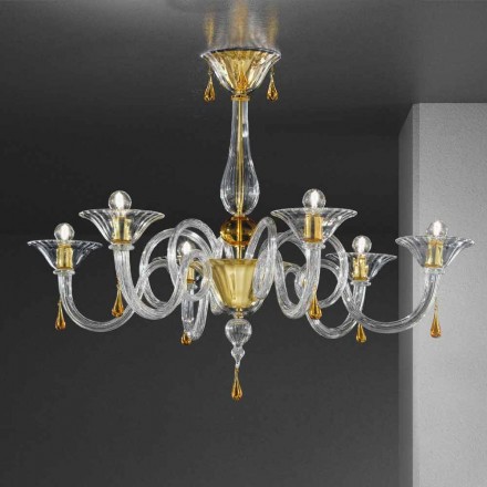 Lampadario a 6 Luci Fatto a Mano in Vetro Veneziano, Made in Italy - Margherita Viadurini