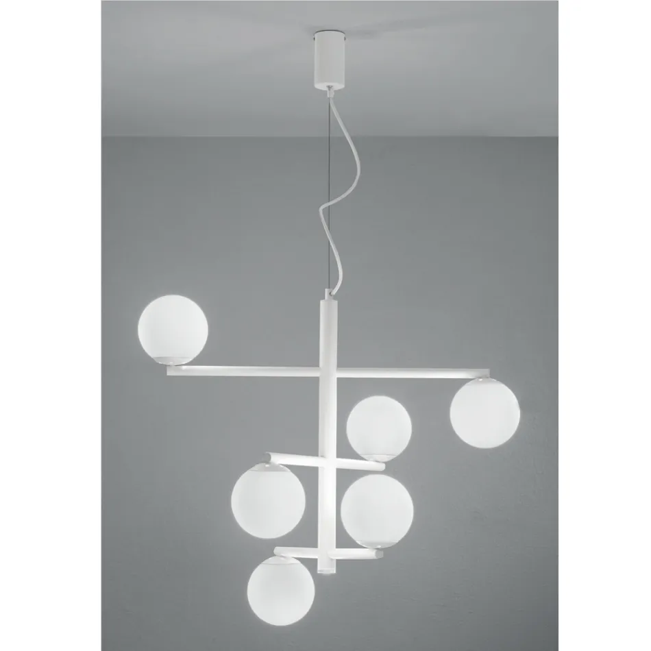 Lampadario a 6 Luci in Metallo Verniciato con Diffusori in Vetro - Lido Viadurini