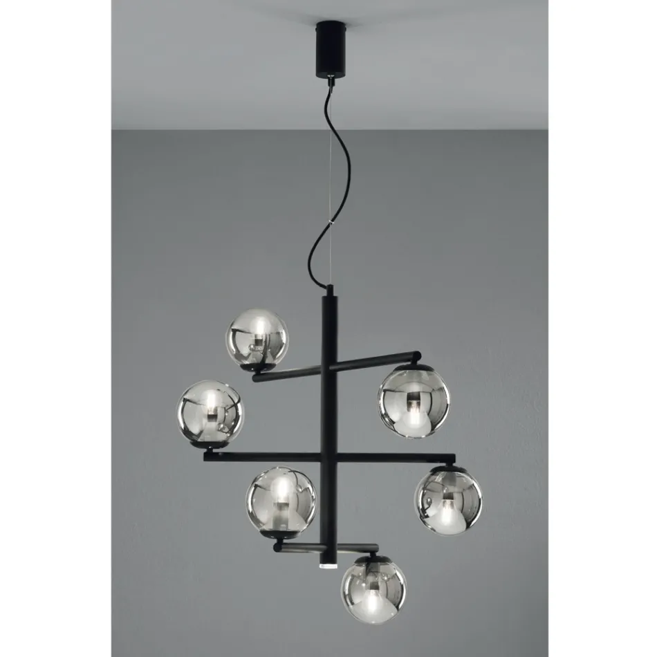 Lampadario a 6 Luci in Metallo Verniciato con Diffusori in Vetro - Lido Viadurini