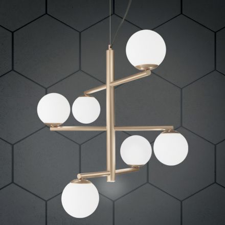 Lampadario a 6 Luci in Metallo Verniciato con Diffusori in Vetro - Lido Viadurini