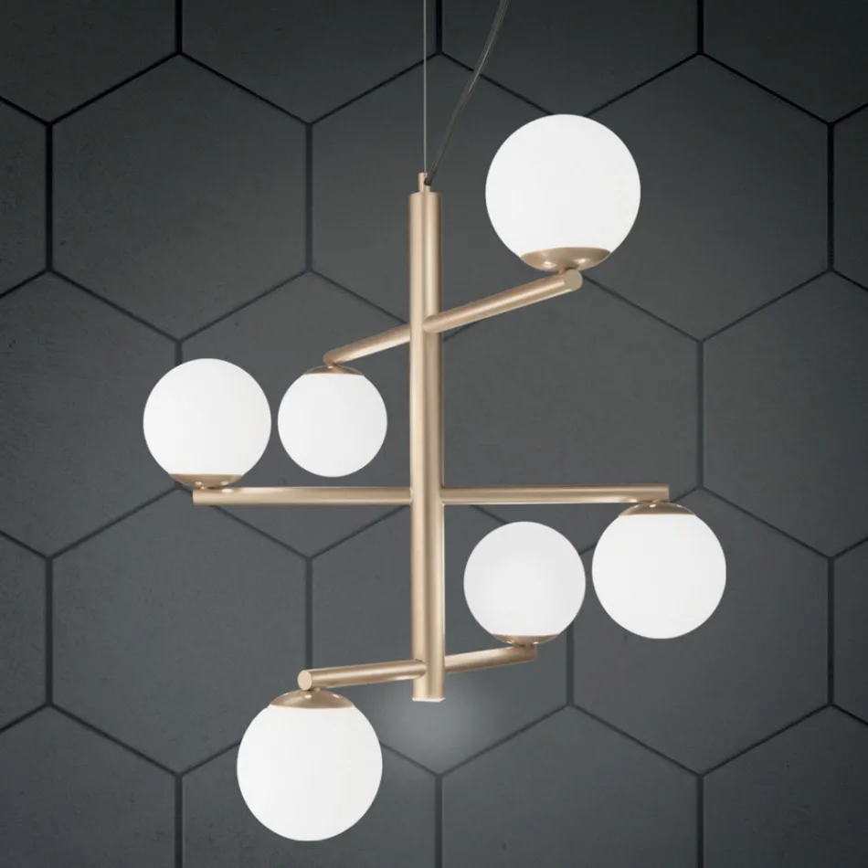 Lampadario a 6 Luci in Metallo Verniciato con Diffusori in Vetro - Lido Viadurini