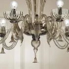 Lampadario a 6 Luci in Vetro Veneziano, Realizzato a Mano in Italia - Regina Viadurini